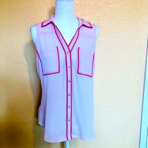 Express Pink and White Sleeveless Blouse Portifino Button up